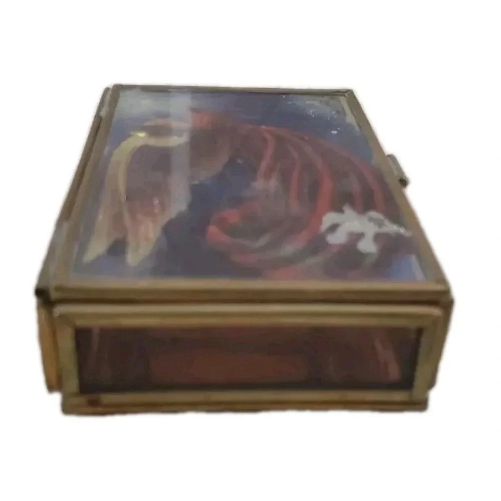 Vintage Mirrored Via Vermont Glass Trinket Box Angel Doves Religious Beautiful‎